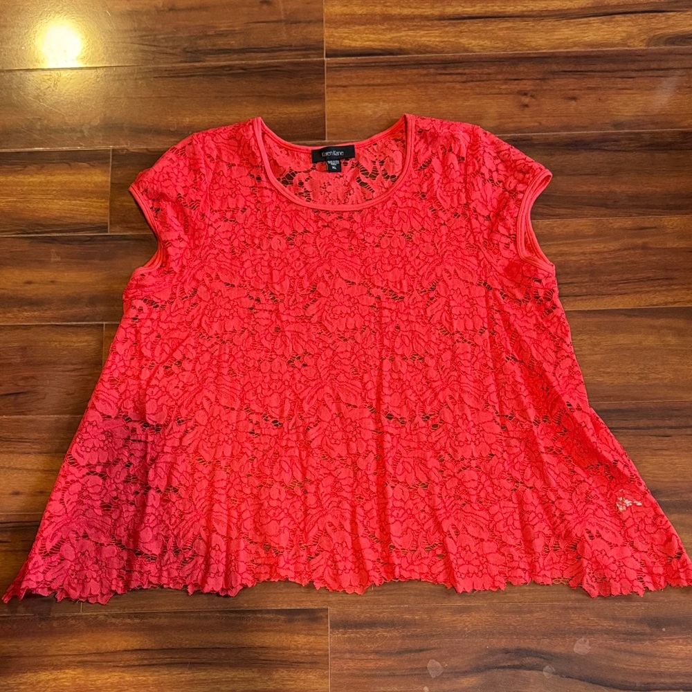 Karen Kane Bright Red Lace Blouse